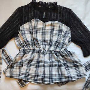 Black lace and Gingham Blouse